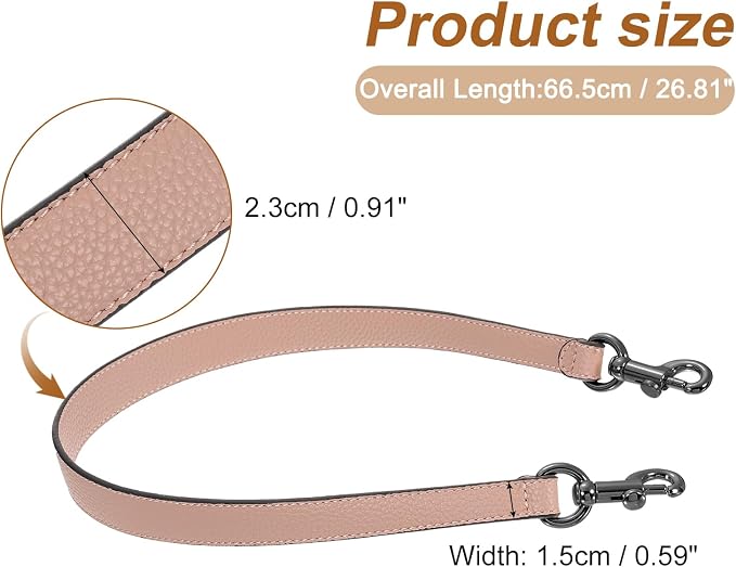 uxcell 25.59 Inch PU Leather Short Bag Strap with Clasp, Purse Handles Handbags Replacement Straps for Clutch Bag Underarm Bags, Pink, Grey Buckle