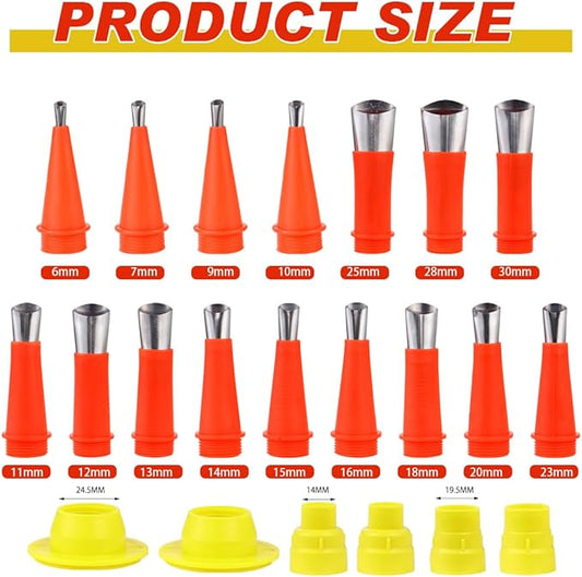 Universal Integrated Rubber Nozzle Tool Kit Caulking Tool Kit 22 Pcs Caulking Finisher Nozzle Caulking Nozzle Applicator Finishing Tool Stainless Steel Nozzle Tips Set for Bathroom Kitchen Doors
