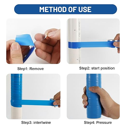 4-Pack Blue Self Fusing Silicone Tape (40 Ft Total) - Waterproof Garden Hose Repair Tape - Rubber Wire Wrap for Color Coding - UV Resistant & Easy-Peel Outdoor Seal