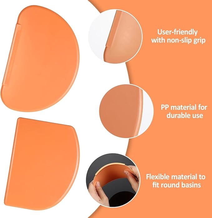 2PCS Orange Silicone Bench Scrapers, Curved Edge Bowl Scrapers Flexible Dough Spatula, Silicone Spatula Scraper for Sourdough, Scraper Tool for Baking Shaping Pastry Dough Proofing Scraping Food