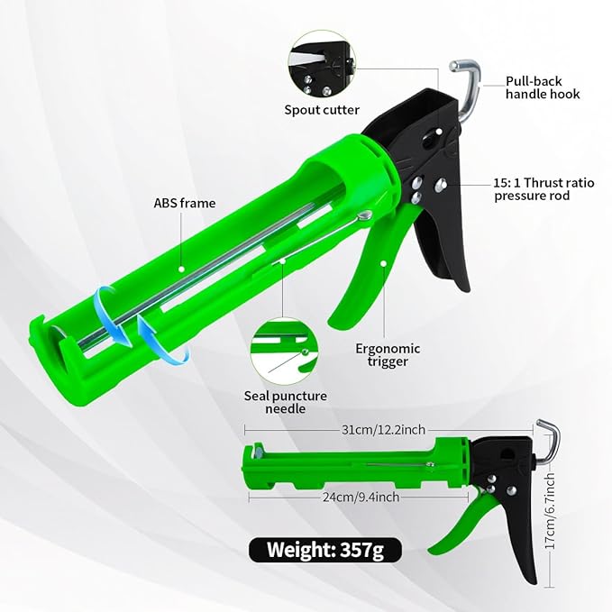Caulk Gun Kit, Caulking Gun No Drip with 3 Silicone Caulking Tool and 3 in 1 Caulk Remover Tool, 15:1 Thrust Ratio, Professional Hand Caulking Gun Tool
