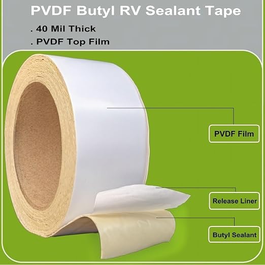 Military-Grade PVDF Butyl RV Repair Sealant Tape, 40mil Thick | UL94 V-0 Flame Retardant & IP68 Waterproof | Self-Adhesive Flashing Tape for RVs, Boats, Roofs, Pipes, Gutters - 2" x 16.4ft