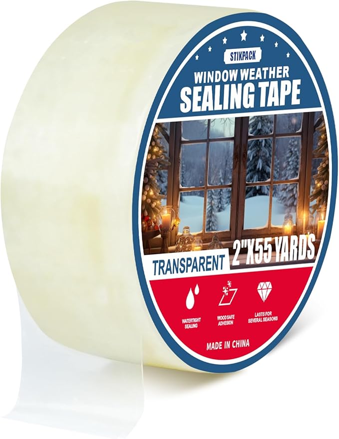 1Pack Window Weather Sealing Tape, 2in x 55y,Clear Window Insulation Tape for Doors Windows and Shower Glass Gaps,‎Waterproof,No Residue