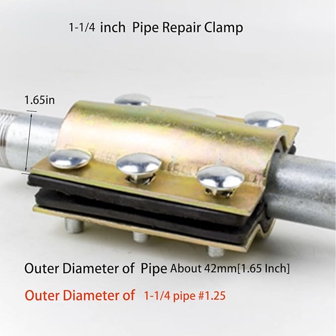 1 Pcs 1-1/4Inch Pipe Repair Clamp for About 1.65 Inch Outer Diameter, Water Pipe Leak Repair Clamp Kit for Plastic and Metal Pipes (PE/PVC/PPR/Steel/Iron)