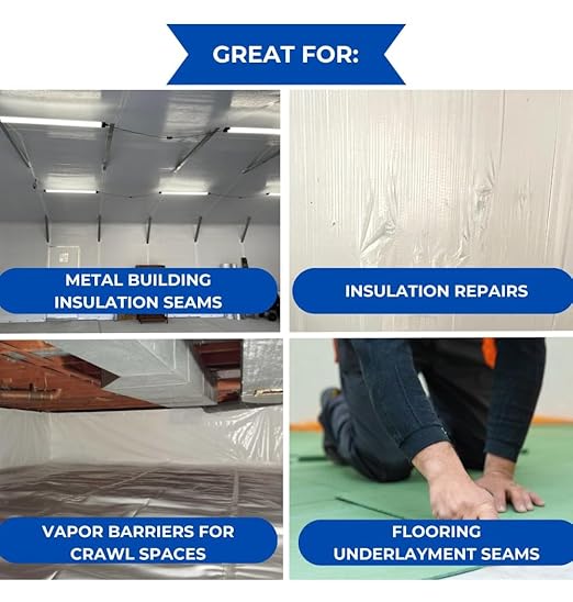 BlueTex Insulationㅤ3 Wide x 180' Long White Vapor Barrier Seam Tape - 4 Rolls Bulk Pack, Great for Crawlspaces, Waterproofing, Insulation Repairs, Underlayment Seams, Metal Building Insulation Seams