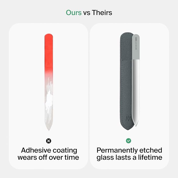 GERMANIKURE Czech Crystal Black Glass Nail File in Suede Leather Case - Small Travel Design - Professional Manicure & Pedicure Products for Smooth Easy Shaping of Natural Nails
