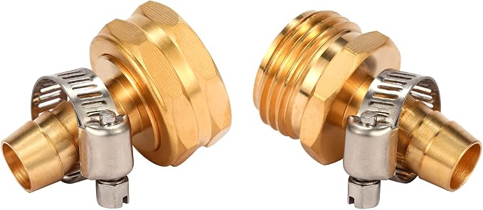 Brass Garden Hose Connector Repair Mender Kit with Stainless Clamp,Fits 1/2" Water Hose Fitting,4 Sets(1/2" Barb x 3/4" GHT)