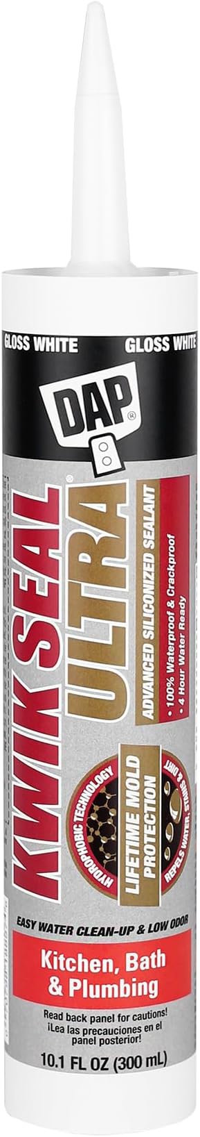 Kwik Seal Ultra Advanced Kitchen and Bath Siliconized Sealant, White, 10.1 Oz (7079818897)