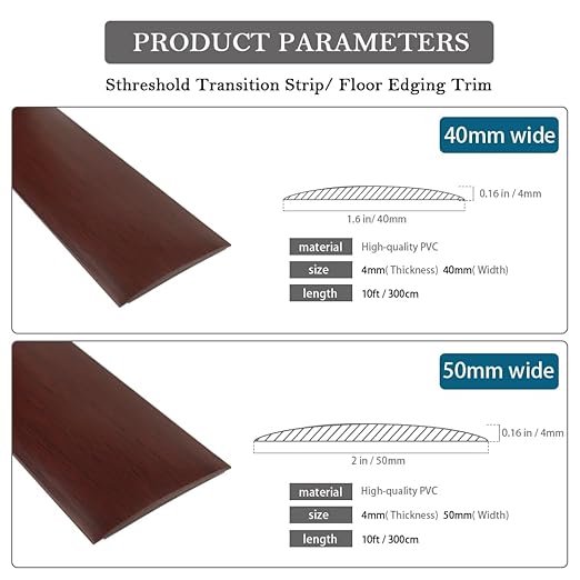 Floor Transition Strip 1.57" Self Adhesive Flat Vinyl Flooring Transitions Strip with Strong Backing Wood Grain (4cm, 10FT, Red Oak)
