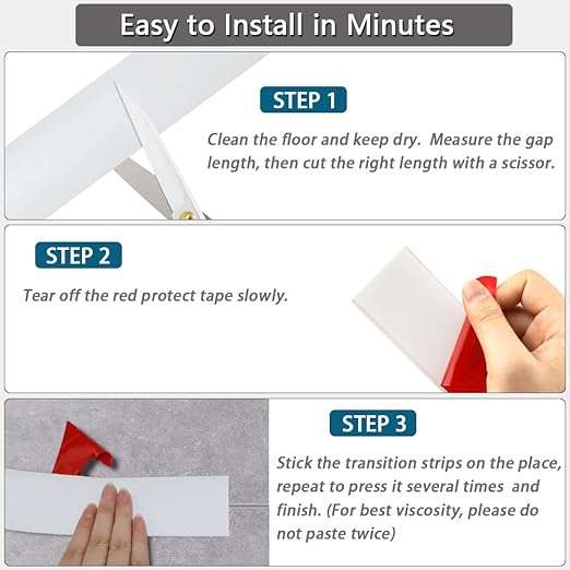 Floor Transition Strip 2" Self Adhesive Flat Vinyl Flooring Transitions Strip with Strong Backing (5cm, 10FT, White)