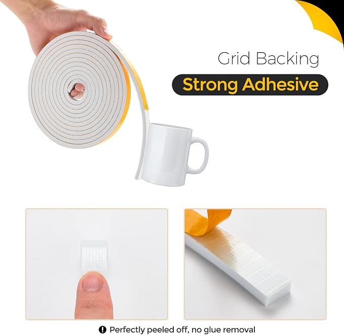 13 Feet Weather Stripping Door Seal, 1" Wide X 3/8" Thick Door Seal Strip High Density Foam Tape Adhesive Strip for Door Soundproofing,Window Insulation (1" x 3/8" x 13FT,White)