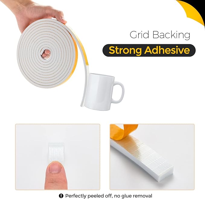 Ravinte 32 Feet Weather Stripping Door Seal, 1/2" Wide x 1/8" Thick, White, CR Foam & Neoprene, Soundproofing, Air Leakage Protection