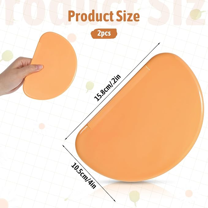 2 Pcs Silicone Dough Scraper Bowl Scraper Silicone Bread Dough Scraper Curved Edge Flexible Bowl Scrapers for Baking Food Scrapers for Sourdough Bread Proofing Basket Pastry Cutter Tool, Orange