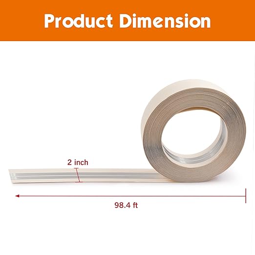 ROLLINGDOG Reinforced Drywall Corner Tape, 2" x 98.4' Drywall Tape No Adhesive Side, Inside Outside Corner Bead with Metal for Wall Crack Repair