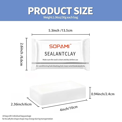 SOPAMI 10-Pack White Waterproof Sealant Putty - Quick Mending Mud & Duct Seal Clay for Wall Hole Repair, Drain Pipe Connection, Air Conditioning Vents & Cracks