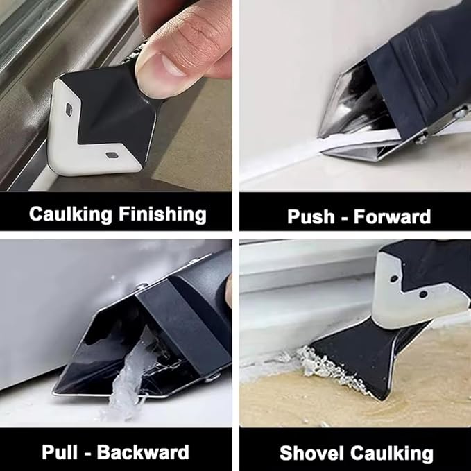 2 Pack 3-IN-1 Caulk Tool for Removal and Application, for Bathroom, Kitchen, Flooring, Windows, Sinks and Frames Seal