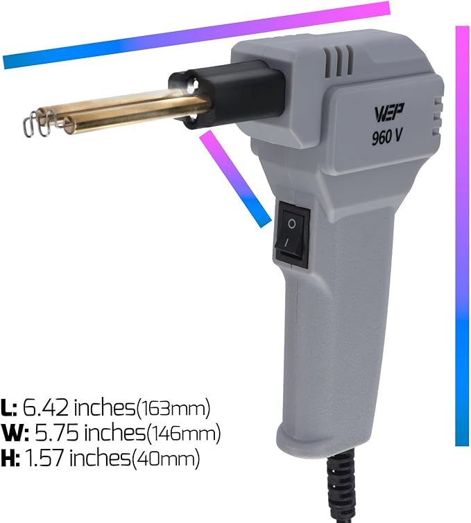 WEP 960-V Grey Plastic Welder Kit 110V with LED Lights with 200 Hot Staples and Pliers for Car Bumper Plastic Welding, Plastic Gas Tank Repair, a Great Automotive Tools for Mechanics
