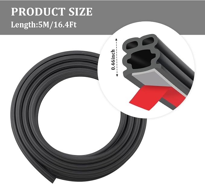 16.4Ft Car Door Seal,Thickened Rubber Automotive Weather Stripping for Hoods,Trunks,Windows,Universal Soundproof Car Weather Stripping Car Accessories for Most Car,Truck,SUV (16.4Ft)