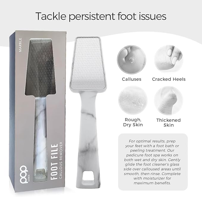 Pop Sonic Nano Glass Foot File (1 Unit) | Foot Callous Removal for Smooth, Soft Feet | Foot Scraper for Dead Skin Remover | Perfect Pedicure Tools at Home or Salon Use (Marble)