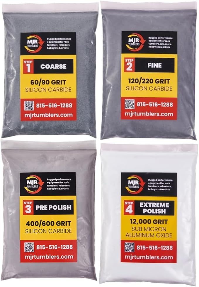 Rock Tumbler Grit Kit Refill with 12,000 Grit Polish, Silicon Carbide & Aluminum Oxide, Stone Polishing Kit with Plastic Pellets for 12lb Rotary & Vibratory Tumblers