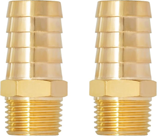 SUNGATOR Hose Barb Fittings 3/4 Inch Barb × 1/2 Inch NPT, Brass Air Hose Fittings, 3/4" to 1/2" NPT Male Air Line Repair Connector Kit, Brass Male Thread Pipe Adapter (2 Pack)