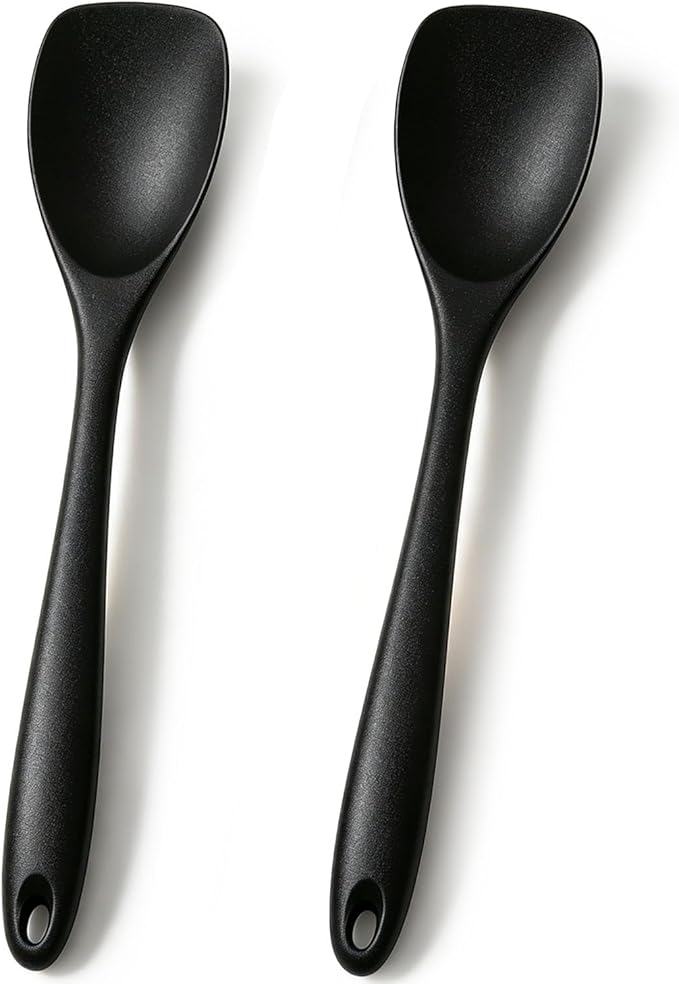 2 Pcs Silicone Spatula,Heat Resistant Rubber Spoonula, Seamless Non-Stick Flexible Scrapers for Baking Mixing Tool (BLACK)