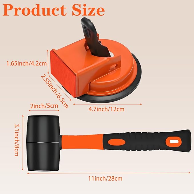 Floor Gap Fixer Tool, Enhanced Floor Gap Suction Tool with Rubber Mallet, Floor Gap Repair Tool for Vinyl Plank Flooring,Laminate,Wood,Tile Flooring Installation and Repair (Orange)