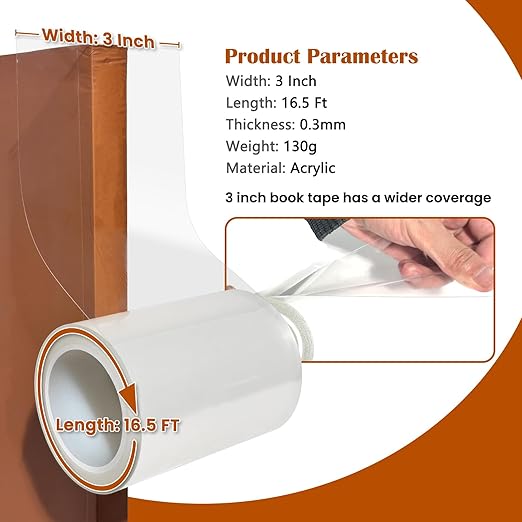YINTTIAN 3Inch x 16.5Ft Archival Safe Book Repair Tape. Acrylic Acid Free Strong Adhesive Clear Tape for Textbook Spine, Photo Album, Library Repair Supplies, Removable Book Binding Tape