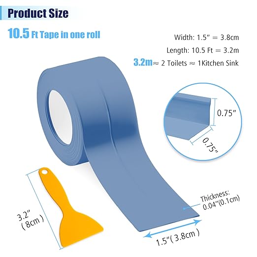 Waterproof Seal Caulk Strip Tape Self Adhesive for Sink Toilet Bathroom Wall Edge Bathtub Oil-Proof Caulking Sealing Tape 1.5" x 10.5' (W*L) 3Pcs Blue