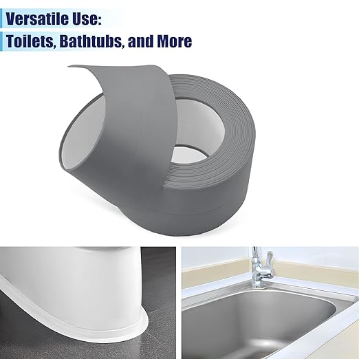 Waterproof Seal Caulk Strip Tape Self Adhesive for Sink Toilet Bathroom Wall Edge Bathtub Oil-Proof Caulking Sealing Tape 1.5" x 10.5' (W*L) 3Pcs Gray