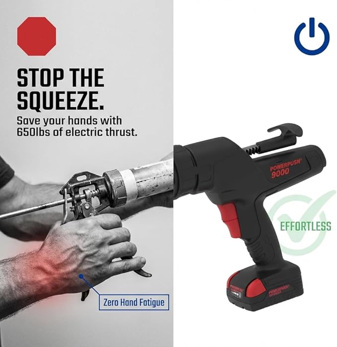 Heavy Duty Caulking Gun | 12V Cordless Drive | 29oz Cartridges 856ml 1 Quart | 450lbs Thrust | No Drip Professional Calking for Painters, DIYers, Automotive, Contractors