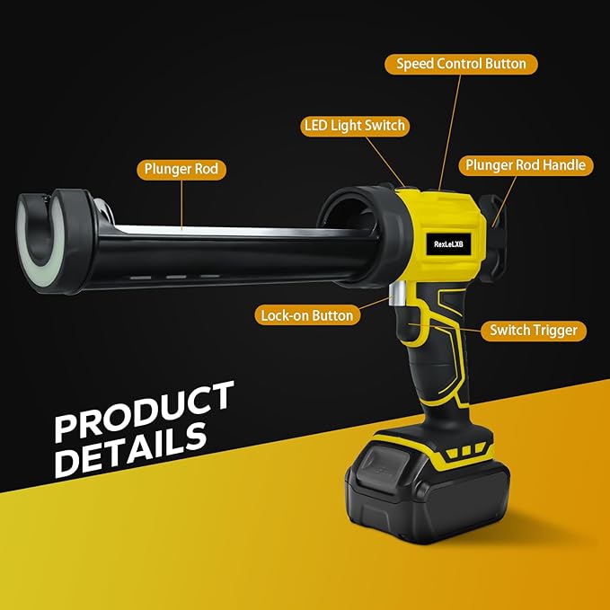 Cordless Caulk Gun for Dewalt 20V Battery, Electric Caulking Gun with 450lm LED Light, 4 Adjustable Speeds, Drip-free Caulk Adhesive Gun, 10oz/300ml Caulking Tool for Filling, Sealing(No Battery)