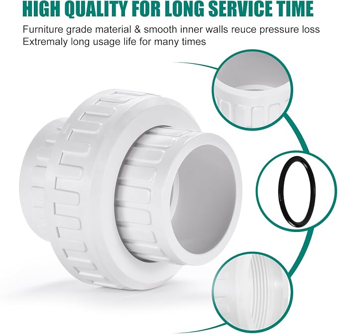 PVC Union Coupling Pipe Fitting, Slip Union Schedule 40, Adapter(Socket x Socket), Built-in EPDM O-Ring, White (1 Pack)