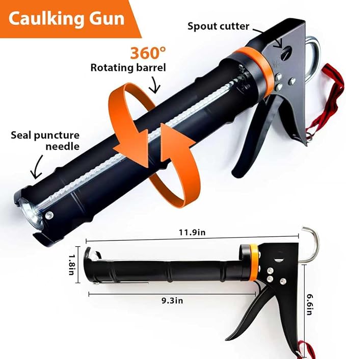 Caulk Gun Kit with Caulk Remover Tool - Smooth Silicone Caulking Gun Set for Caulking Removal, Shower & Bathroom, Includes Caulking Gun Tool, Caulk Scraper Tool Spackle Knife, All in One with Gift Box