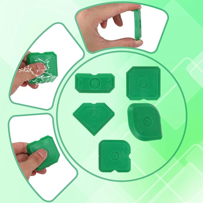 Tinoaly 10pcs Silicone Caulking Tool Kit, Caulk Remover Tool Portable Sealant Scraper Reusable Grout Scraper for Kitchen Bathroom Floor (Green)