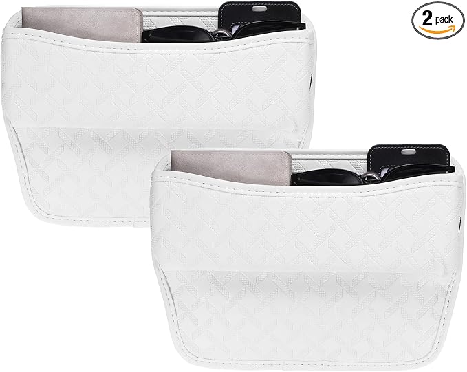 HARFINGTON 2pcs Car Seat Gap Filler Organizer 11.5 x 8 x 2.1 Inch Leather Universal Car Organizer Storage Box Between Seat and Console for Phone Sunglasses Keys, White