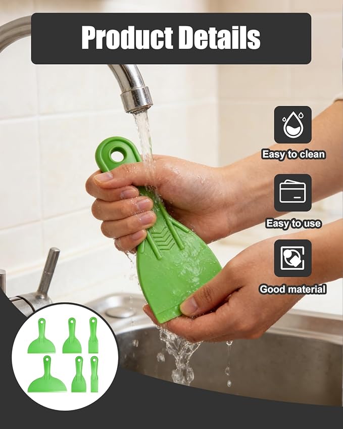 12 Piece Plastic Putty Knife Set Flexible Scraper Tool Kit with 6 Putty Knives and 6 Detail Scrapers for Wall Repair Patching Plastering Painting DIY Projects Green