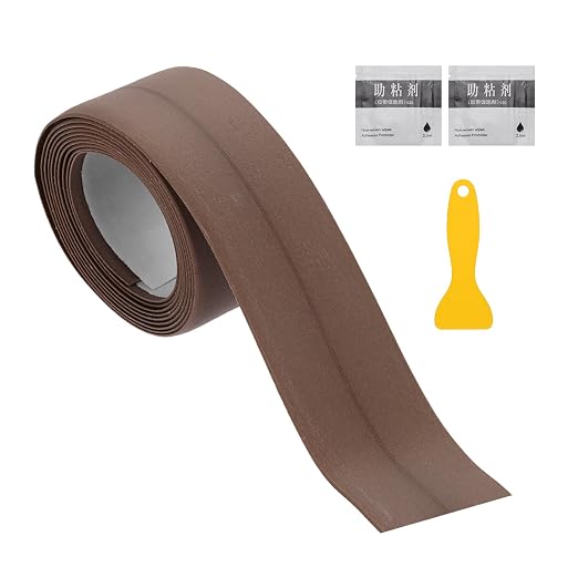 uxcell Caulk Tape Waterproof, 0.83 Inch x 3.28 ft Self-Adhesive Sealant Sealing Strip Caulking Sealant Tape PVC with Tool for Kitchen Sink Toilet Bathroom Bathtub Floor, Brown