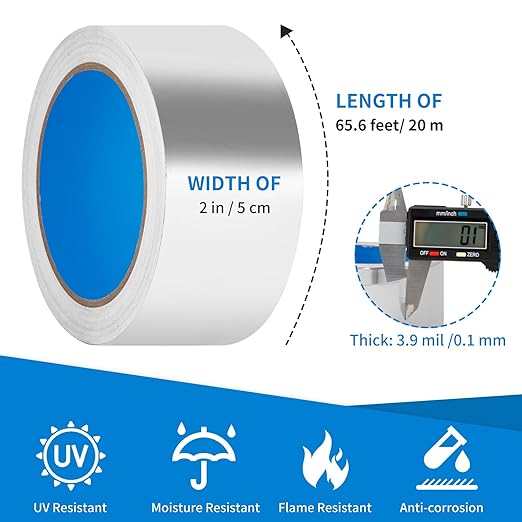 Thicker Silver Aluminum Foil Tape for ductwork, 2-inch x 393 Feet, 3.9 mils High-Temperature Sealing & Patching, Heavy Duty HVAC Tape for Air Ducts Vents, Metal Repair, Exhaust Pipe, AC Dryer, Furnace