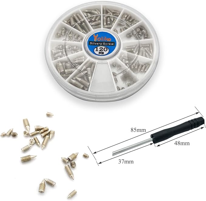 120 pcs Nickel Plated Tip Screws Pointed Cross Slot Leather Accessories 12 Sizes Belt Screws Include M2*3-M2*6, M2.5 * 3-M2.5 * 8, M3*3-M3*8 with 2mm Screwdriver for Belt Buckle Wallet Handbag Purse