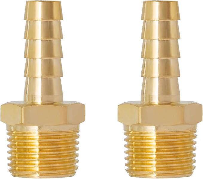SUNGATOR Hose Barb Fittings 5/16 Inch Barb × 3/8 Inch NPT, Brass Air Hose Fittings, 5/16" to 3/8" NPT Male Air Line Repair Connector Kit, Brass Male Thread Pipe Adapter (2 Pack)