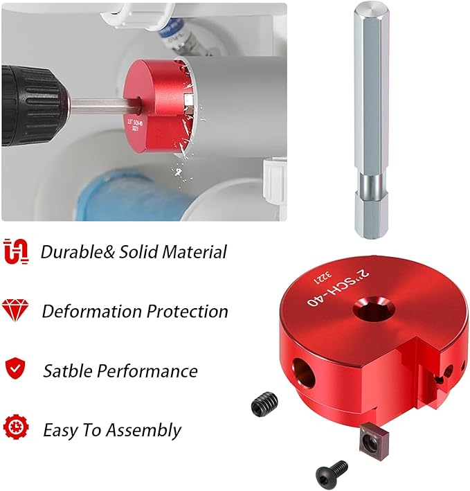 4-Piece PVC Pipe Reamer Kit for 1/2" Drills - 1-1/4",2",3",4” Inner Cutter Tool Reamer for PVC, CPVC, ABS, Conduit & Industrial Pipe, SCH40 Repairs, Pipes Fitting Saver