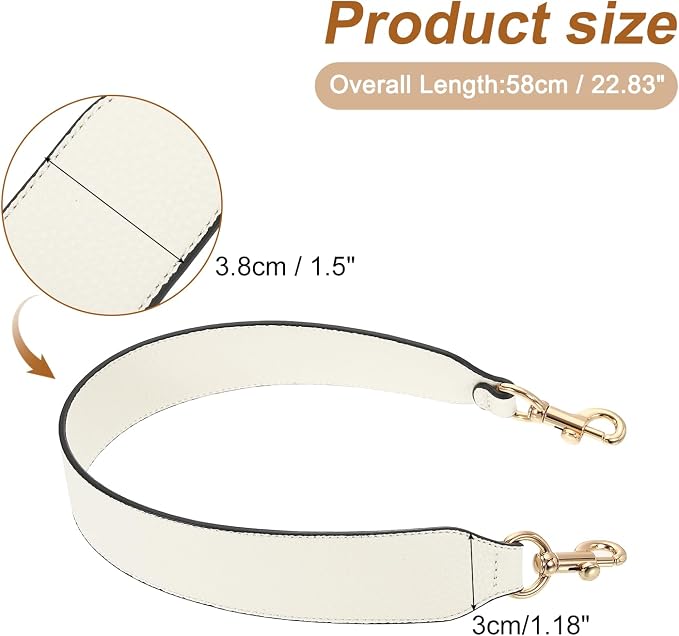 uxcell 22.83 Inch PU Leather Short Bag Strap with Clasp, Purse Handles Handbags Replacement Straps for Clutch Bag Crossbody Underarm Bags, Beige, Gold Buckle