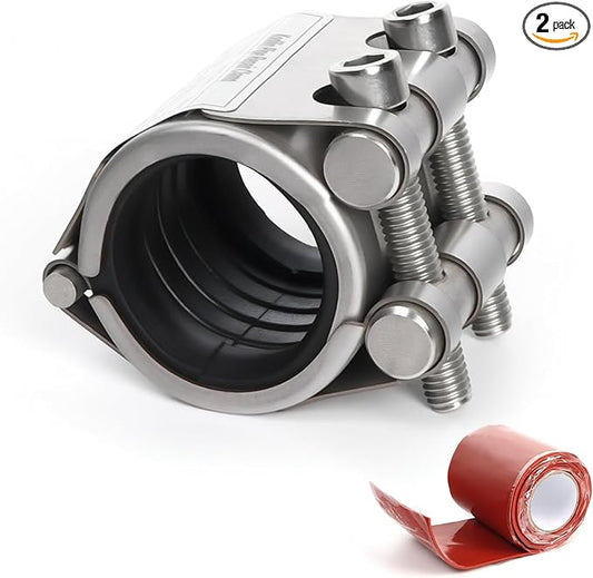 Upgraded Pipe Repair Clamp with M1 Self-Adhesive Leak-Sealing Tape | 304 Stainless Steel Rust-Proof Emergency Pipe Repair Kit for Plastic & Metal Pipes, 1"(32-34mm)