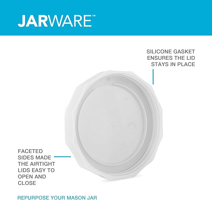 Jarware White Mason Jar Lids, Set of 4 Wide Mouth Plastic Lids for Mason Jars