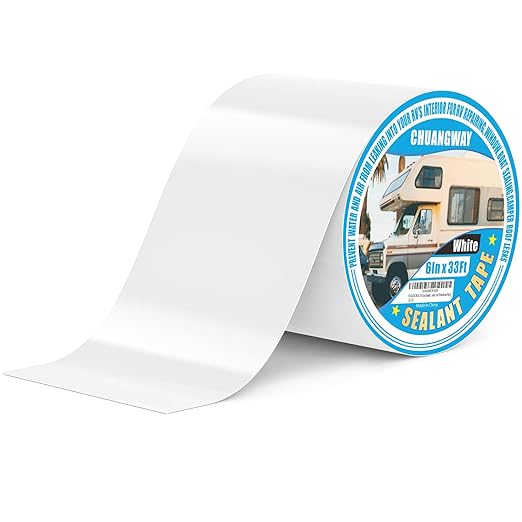 RV Roof Tape white, 6" x 33' Automotive Butyl Sealant Tape for Processing, UV Resistant, Waterproof, Used for RV Roofs, Campervans, Trailers, Boat Seal Leak Repairs, Windows, Headlights (6INCH X33FT)