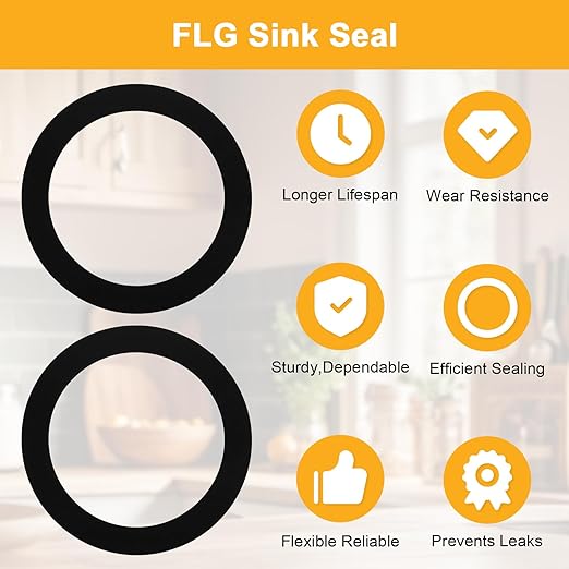 FLG-Seal Sink Seal Gasket Accessory,Putty-Free Rubber Seals Replacement for InSinkErator Kitchen Sink Garbage Disposal Drain,2Pcs