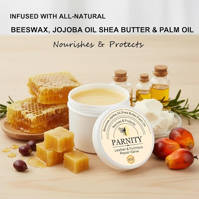 Furniture Salve for Leather & Wood, Moisturizer, Polisher & Restorer | Leather Conditioner and Cleaner for Car Seats, Couches, Saddles, Hardwood Floors, Prevent Cracking or Fading (Beige Gray)