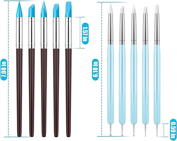 Clatoon 10Pcs Silicone Clay Sculpting Tool, Modeling Dotting Tool & Pottery Craft use for DIY Handicraft, Silicone Brush, Sculpture Pottery, Nail Art