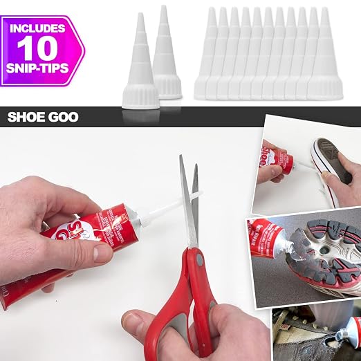 Black Shoe Goo Repair Adhesive for Fixing Worn Shoes or Boots, Black, 3.7 Ounce (109.4mL), 4 Snip Tip Applicator Tips and Pixiss Spreader Tools Set.